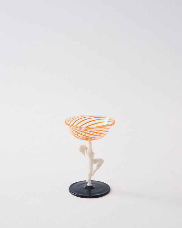 1930s Austrian Orange & Black Swirl Dancer Liquor Cocktail Glass