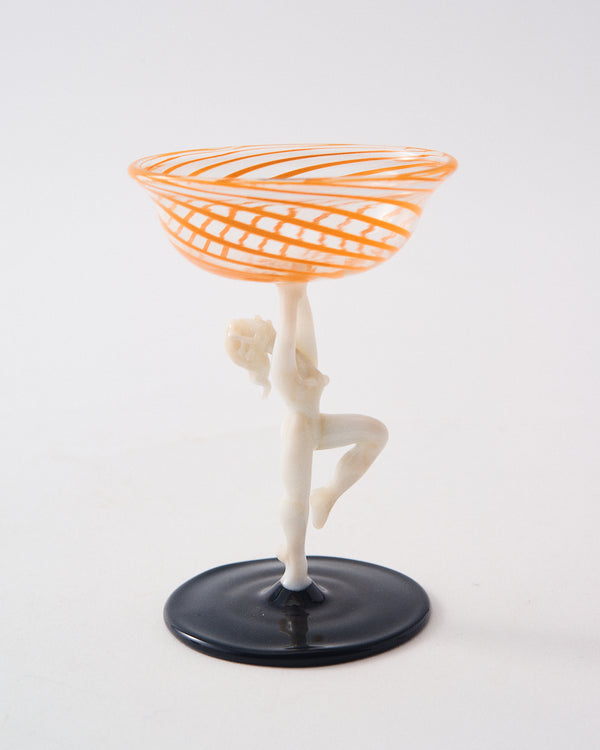 1930s Austrian Orange & Black Swirl Dancer Liquor Cocktail Glass