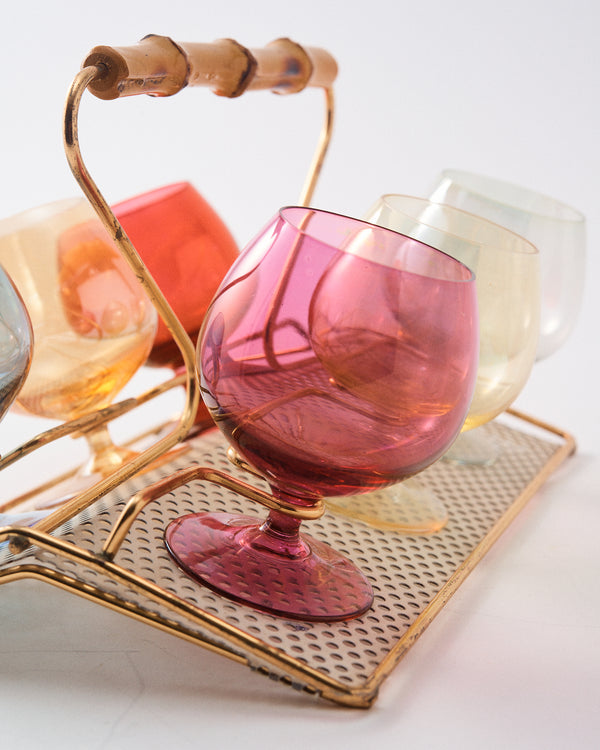 Iridescent Balloon Cocktail Glasses and Bamboo & White Metal Holder