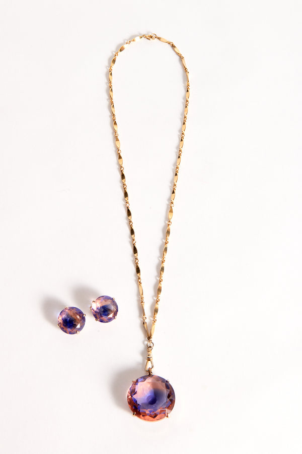 Ombré Crystal Pendant Necklace & Clip Earrings