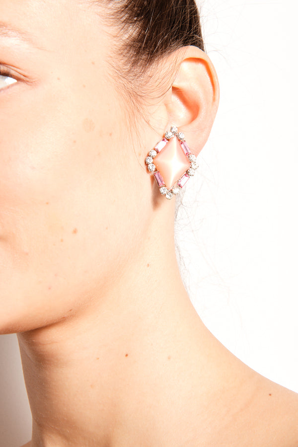 Pink Diamanté Clip Earrings