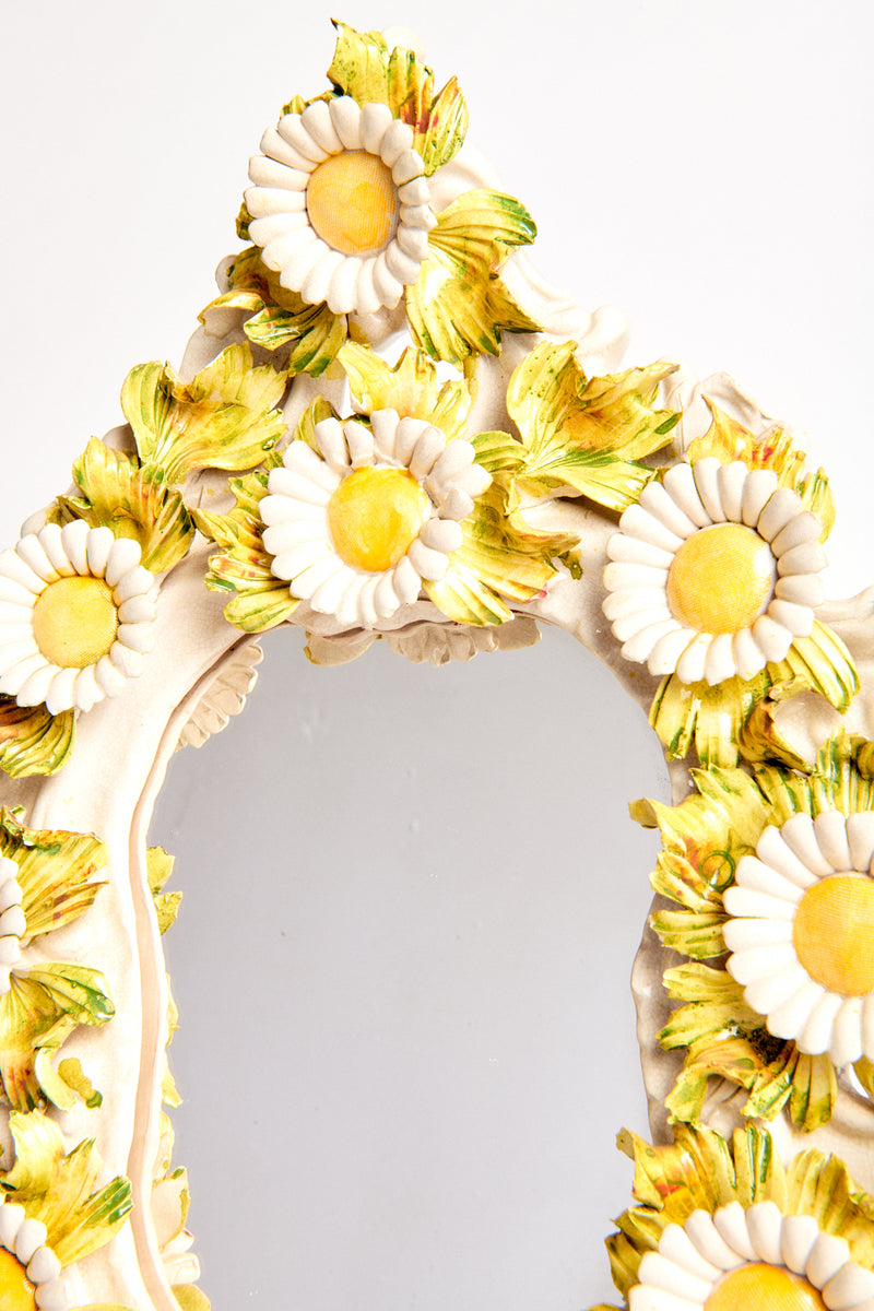 Vintage Italian Daisy Ceramic Decorative Mirror