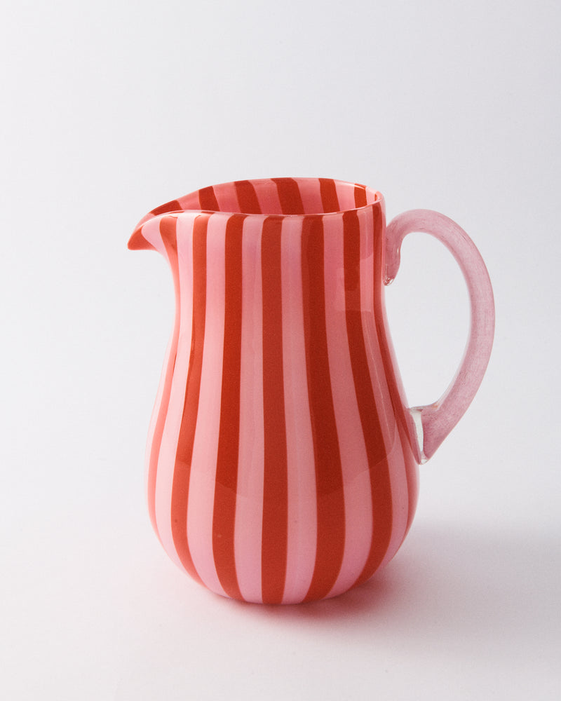 Pink & Red Candy Stripe Murano Glass Pitcher
