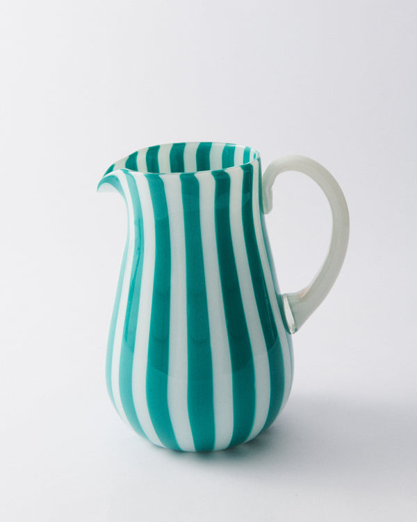 Green Candy Stripe Murano Glass Pitcher