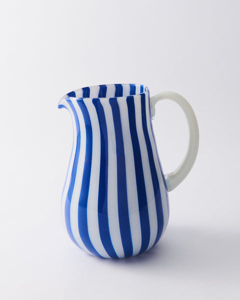 Blue Candy Stripe Murano Glass Pitcher