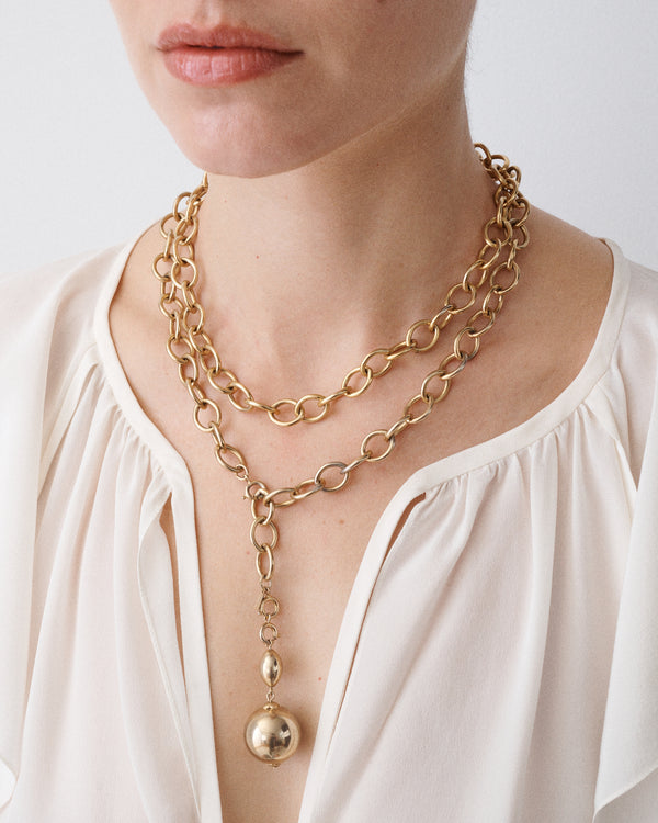 Gold Tone Ball Pendant Chain Necklace