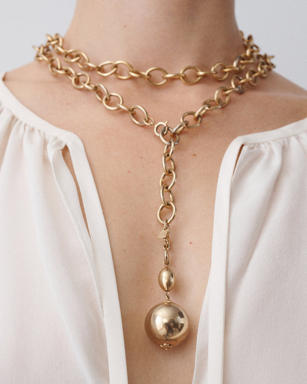 Gold Tone Ball Pendant Chain Necklace