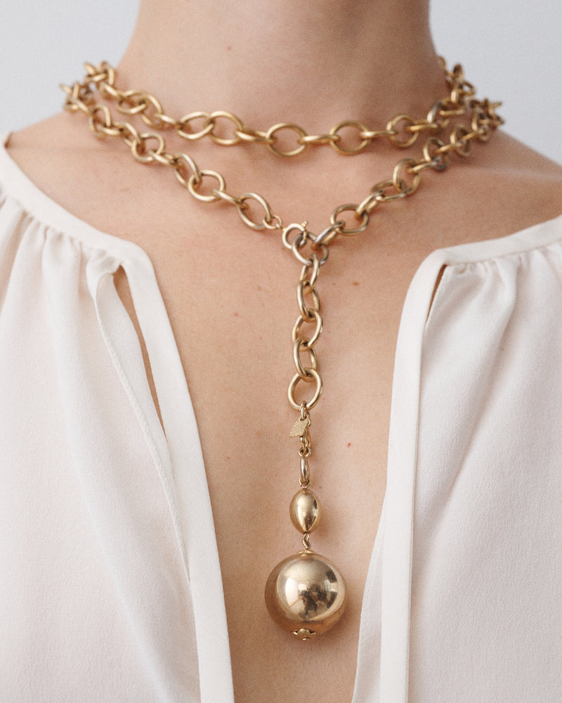 Gold Tone Ball Pendant Chain Necklace