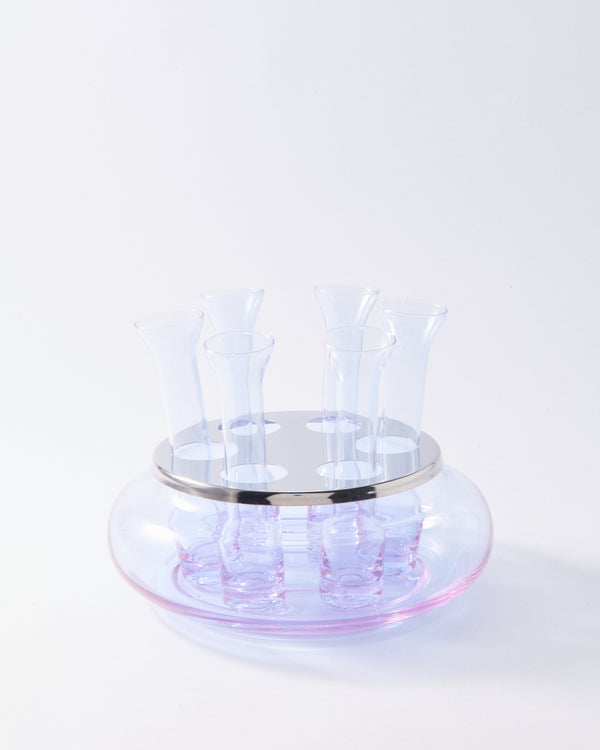 1970s Lavender Vodka Shot Glass Set and Bowl