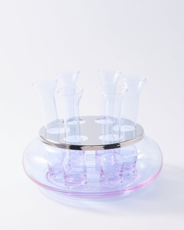 1970s Lavender Vodka Shot Glass Set and Bowl