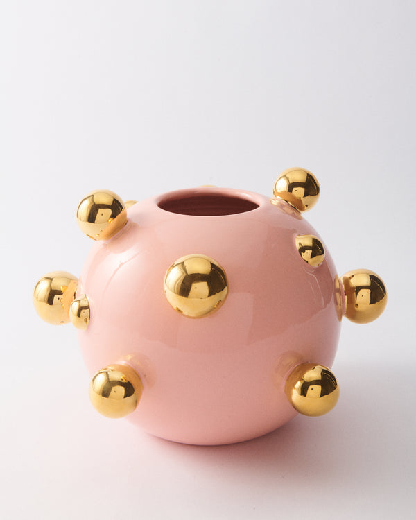 Italian Ceramic Pink & Gold Ball Vase