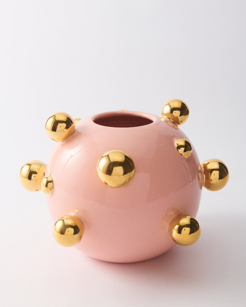 Italian Ceramic Pink & Gold Ball Vase