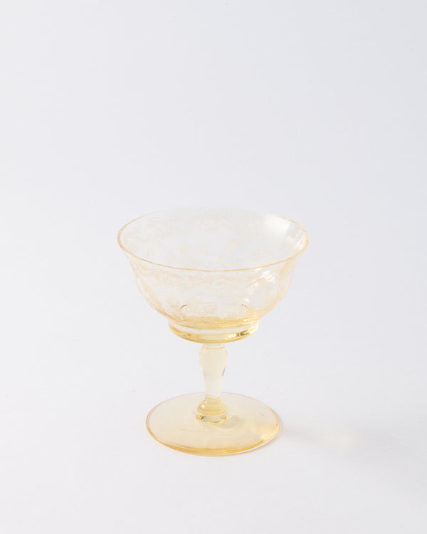 1930s Yellow Etched Flower Low Cocktail Glass
