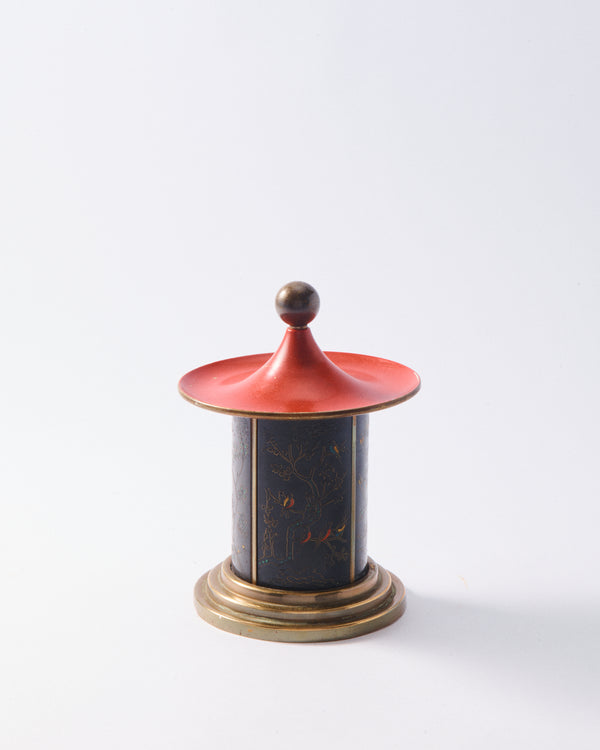 Etched Pastoral Pagoda Cigarette Dispenser