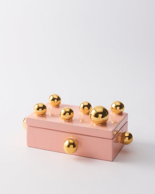 Italian Ceramic Rose & Gold Ball Keep Box