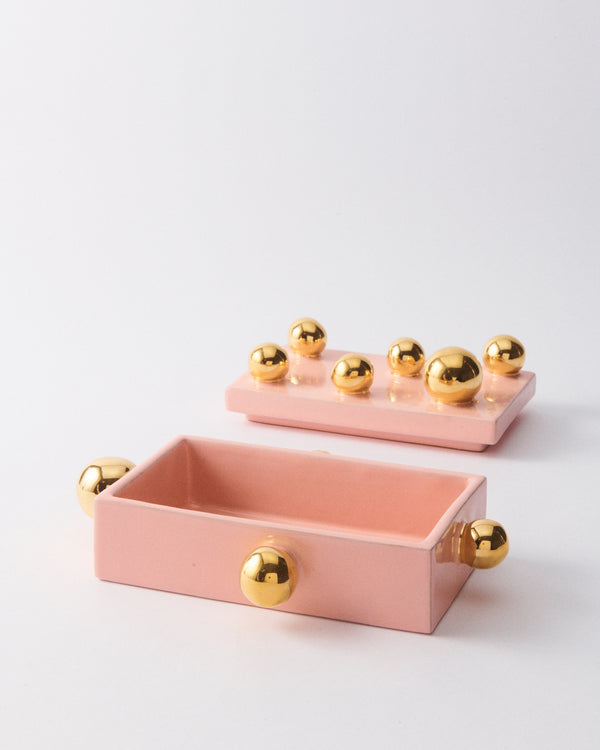 Italian Ceramic Rose & Gold Ball Keep Box