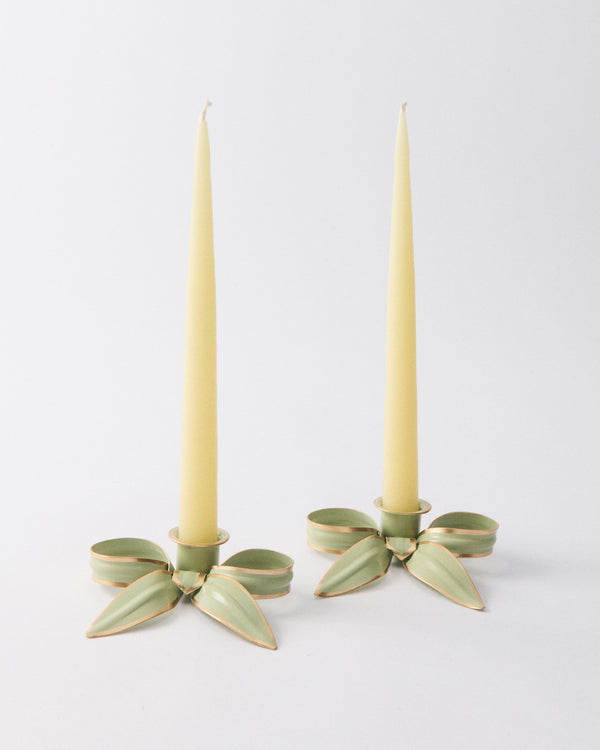 Sage Bow Candle Holder Set of Two
