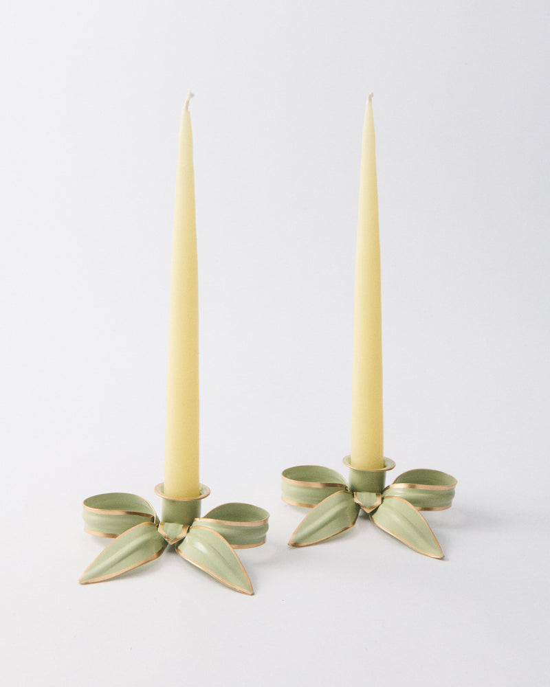 Sage Bow Candle Holder Set of Two