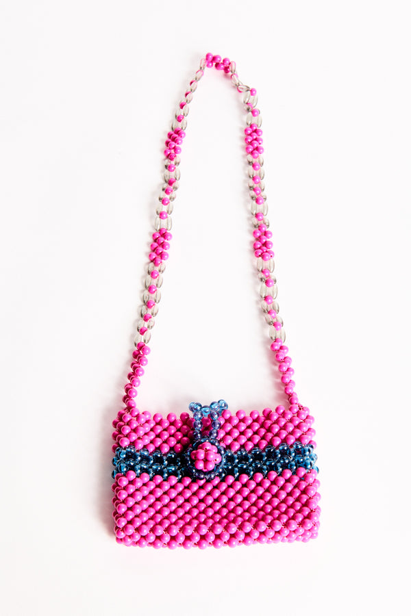 1960s Bright Pink and Blue Italian Beaded Bag
