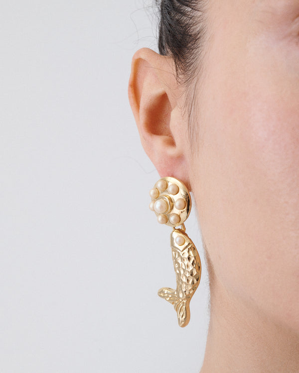 1980s Pearl Fish Clip-On Earrings