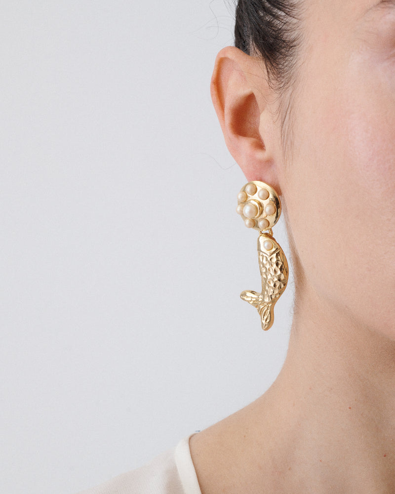 1980s Pearl Fish Clip-On Earrings