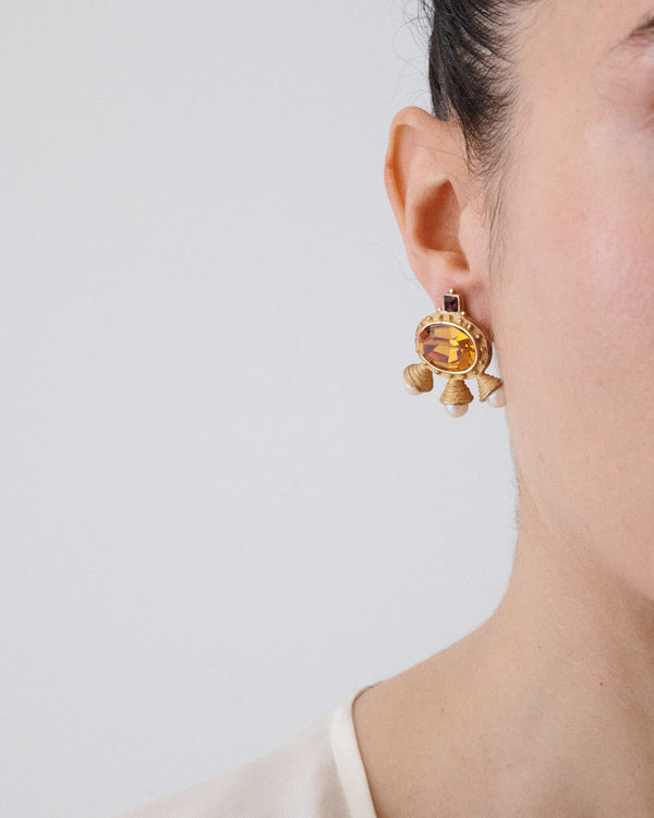 Gem and Pearl Clip-On Earrings