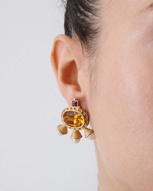 Gem and Pearl Clip-On Earrings