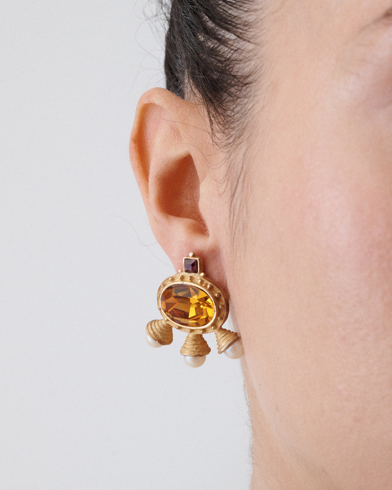 Gem and Pearl Clip-On Earrings