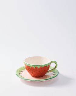 1950s Italian Ceramic Strawberry Tea/Coffee Cup & Saucer