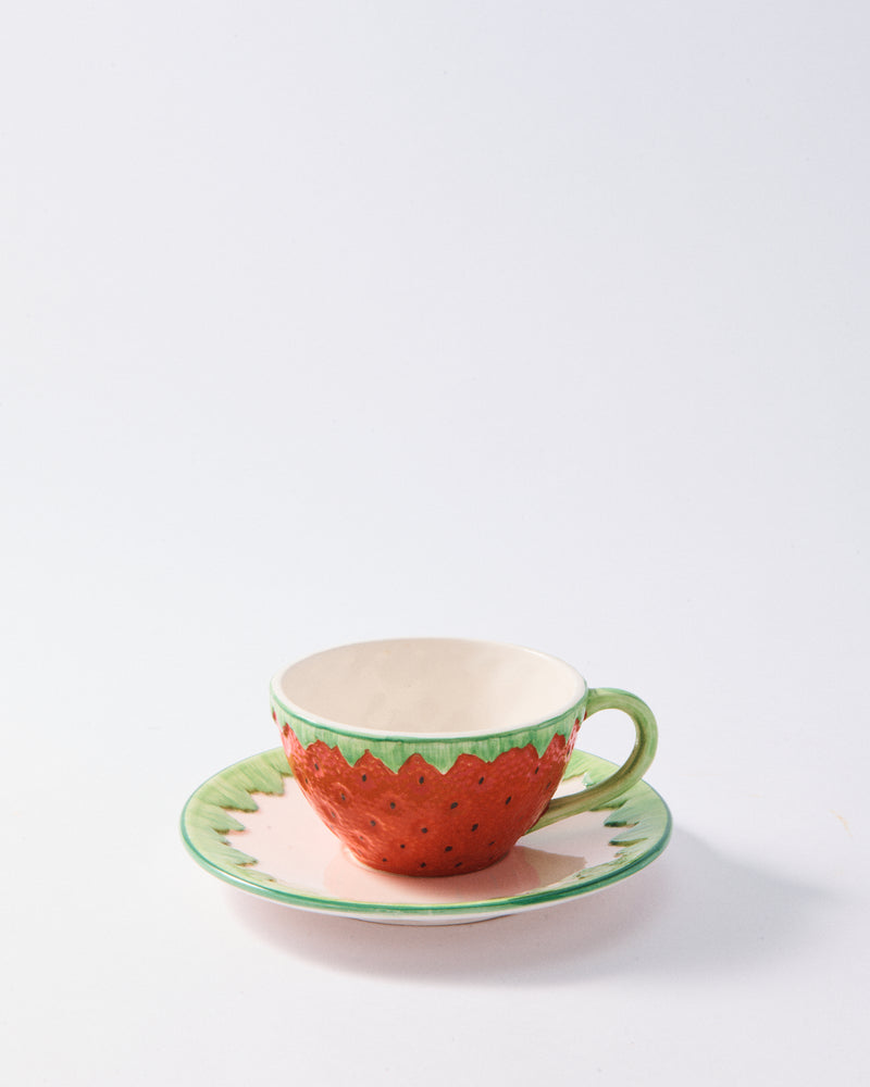 1950s Italian Ceramic Strawberry Tea/Coffee Cup & Saucer
