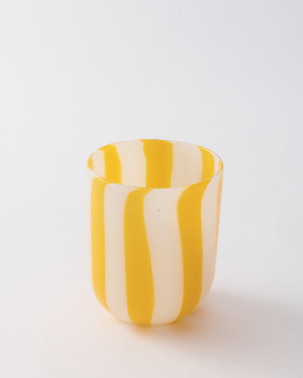Yellow Candy Striped Murano Glass Tumbler