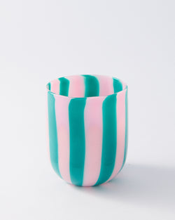 Pink & Green Candy Striped Murano Glass Tumbler