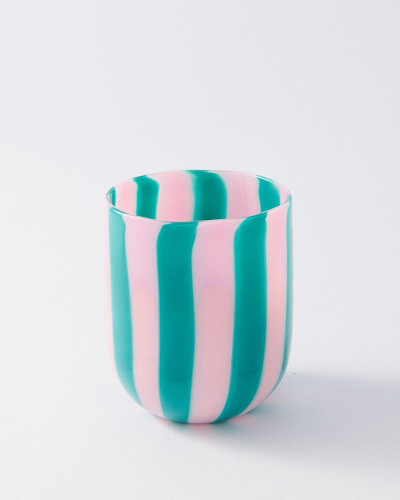 Pink & Green Candy Striped Murano Glass Tumbler