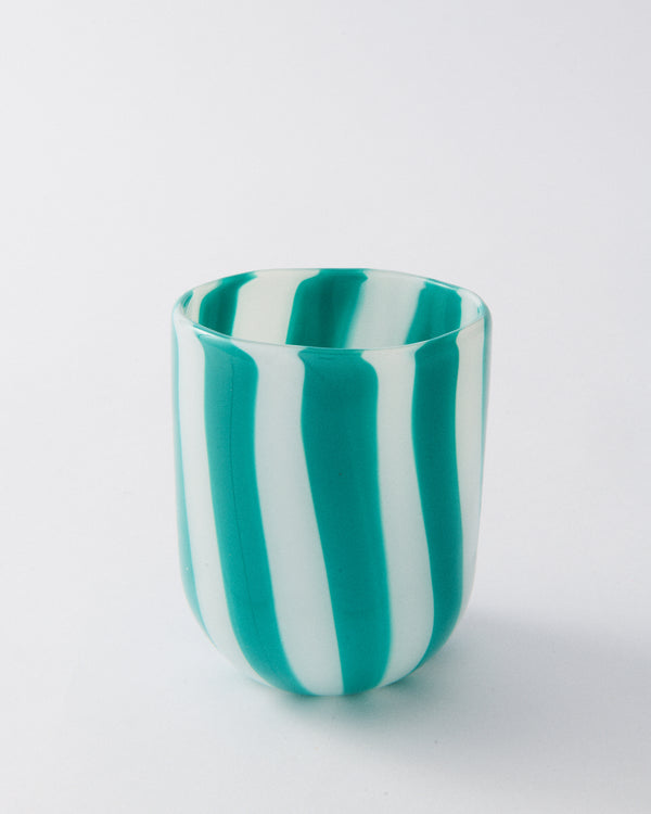Green Candy Striped Murano Glass Tumbler