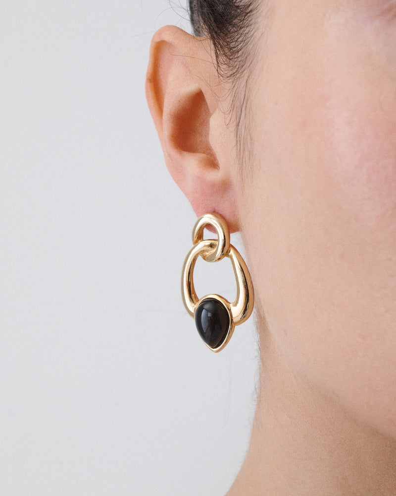 Cabochon Black Stone Earrings