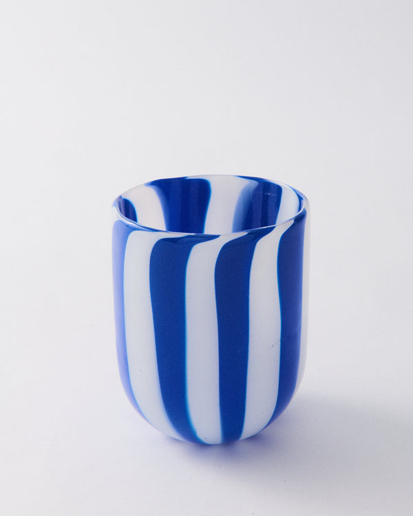 Blue Candy Striped Murano Glass Tumbler