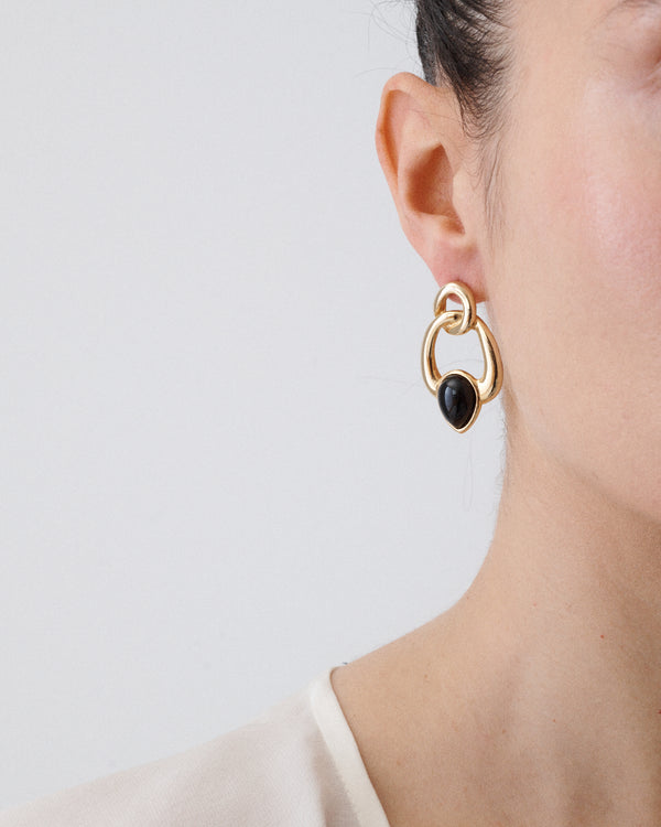 Cabochon Black Stone Earrings