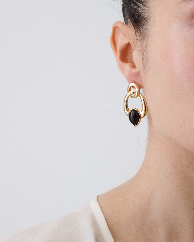Cabochon Black Stone Earrings