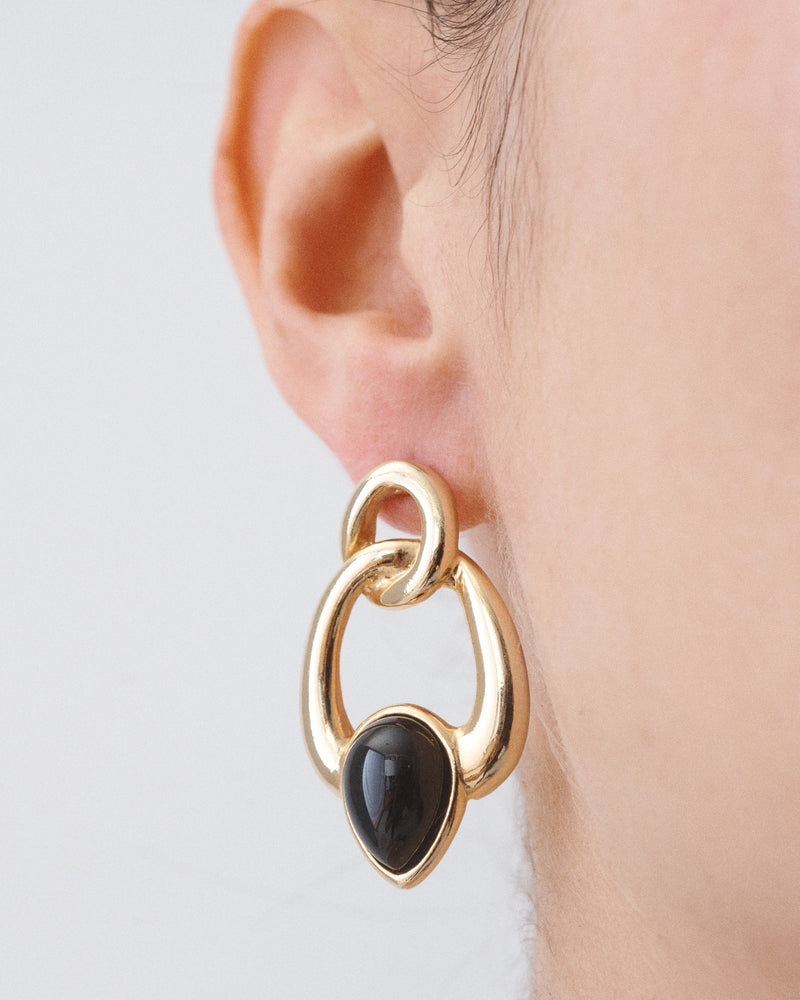 Cabochon Black Stone Earrings