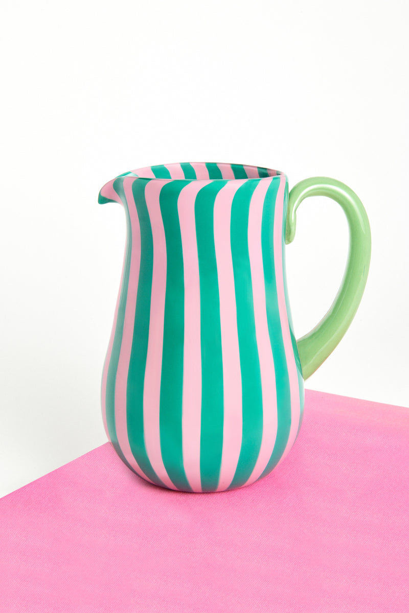 Pink & Green Candy Stripe Murano Glass Pitcher