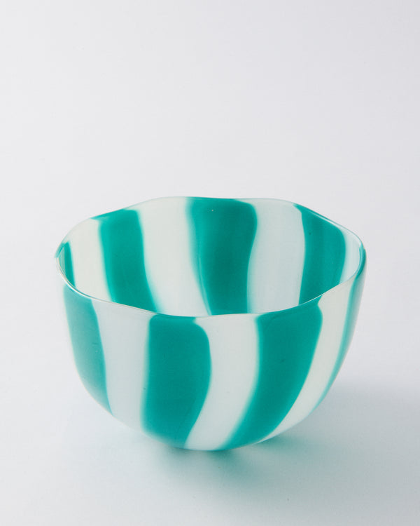 Green Candy Striped Murano Glass Bowl