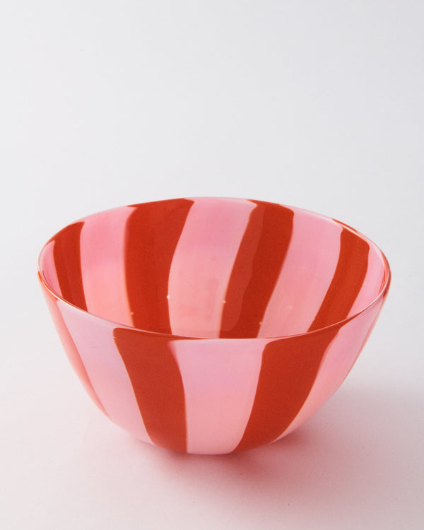 Red & Pink Murano Glass Candy Striped Bowl