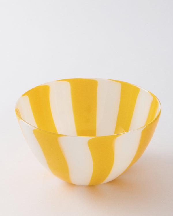Yellow Candy Striped Murano Glass Bowl
