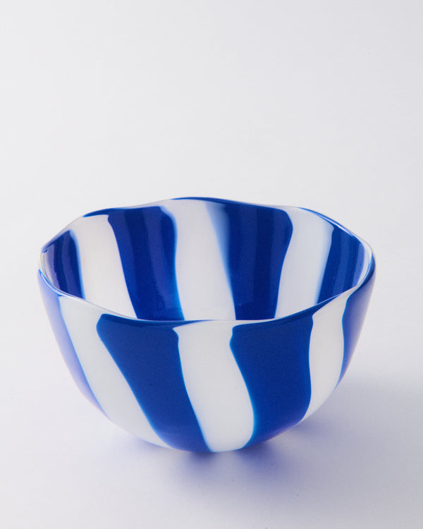 Blue Candy Striped Murano Glass Bowl