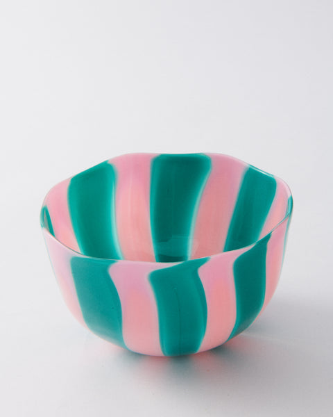 Pink & Green Candy Striped Murano Glass Bowl