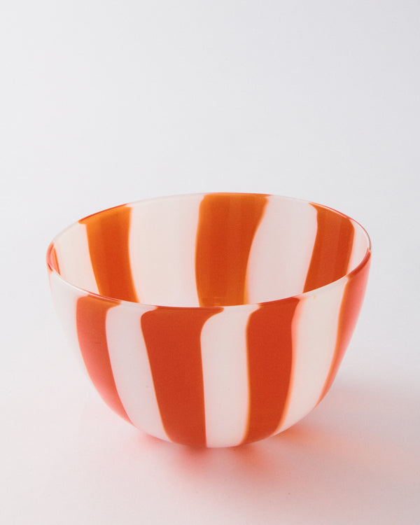 Red & White Murano Glass Candy Striped Bowl