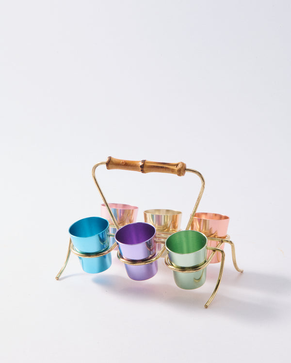 1950s Bamboo Metallic Shot Glass Carrier