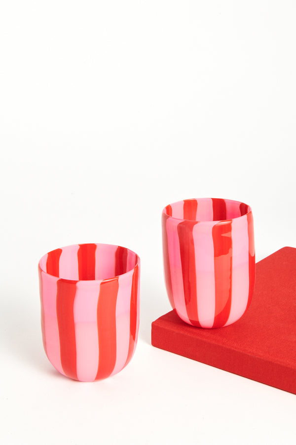 Red & Pink Candy Murano Glass Striped Tumbler