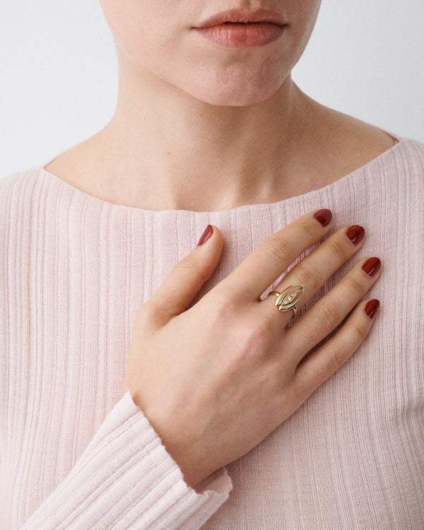 Gold Tone Rhinestone Adjustable Ring