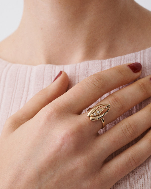 Gold Tone Rhinestone Adjustable Ring